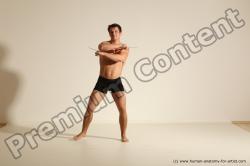 Underwear Fighting Man White Muscular Short Brown Dynamic poses Academic